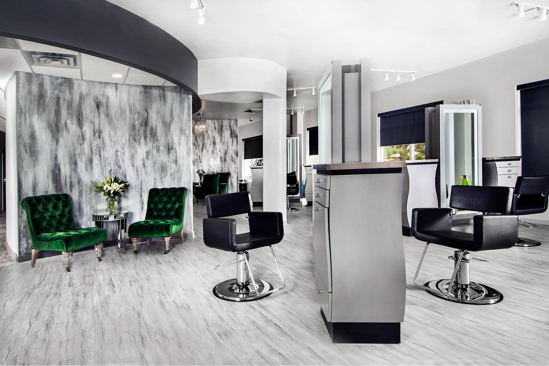 Eleven Salon waiting area and open concept style area